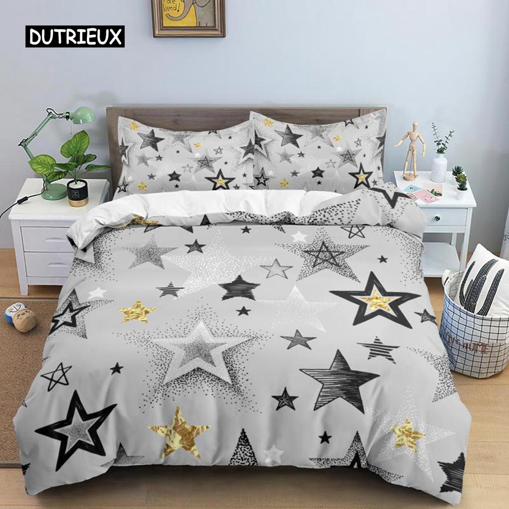 Star Duvet Cover Set Colorful Stars Pattern Print Twin Bedding Set for Kids Teens Double Queen King Size Microfiber Quilt Cover