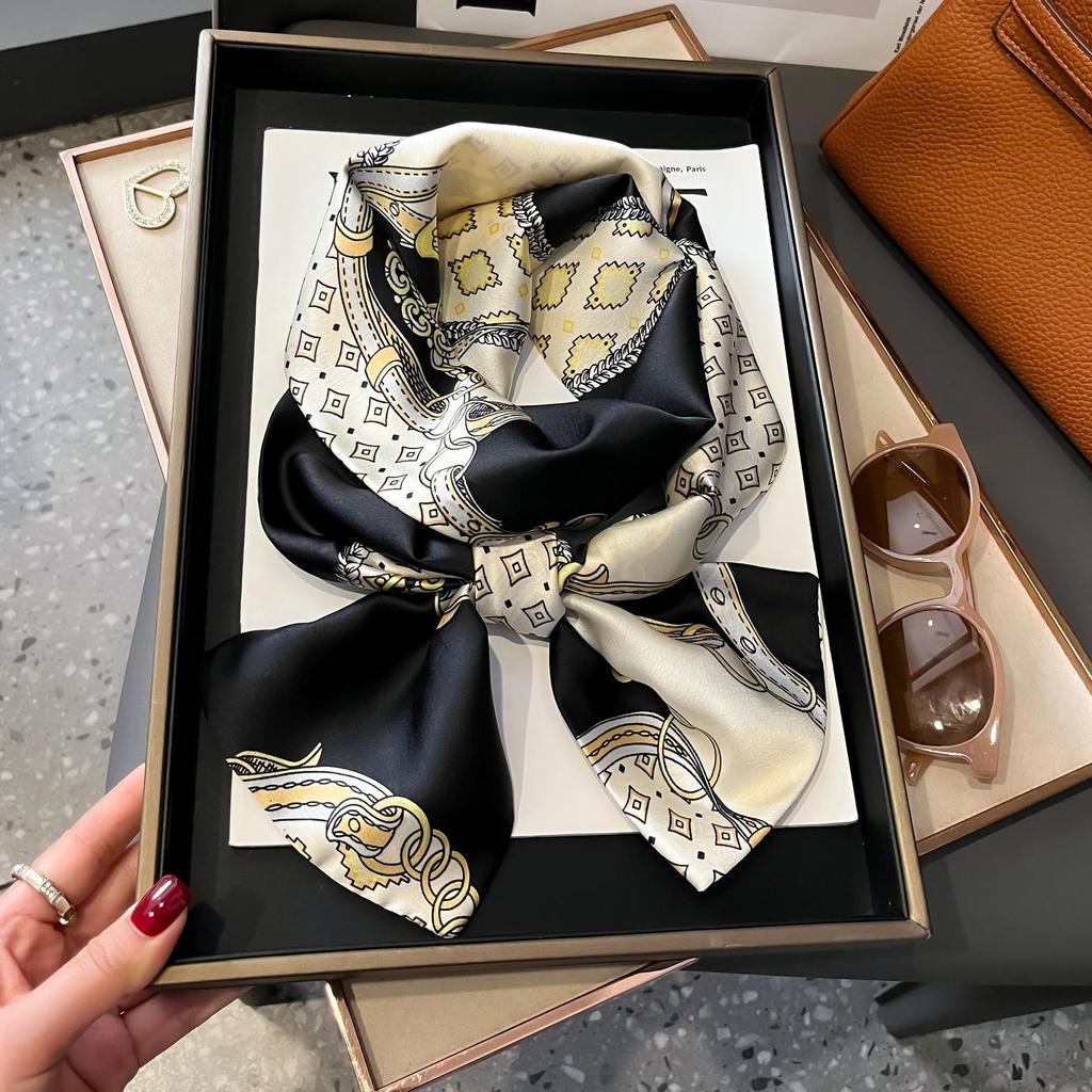 Small long silk scarf, women's spring and autumn style, foreign style, fashionable new style, matching shirt, headband, mother's neck, scarf.