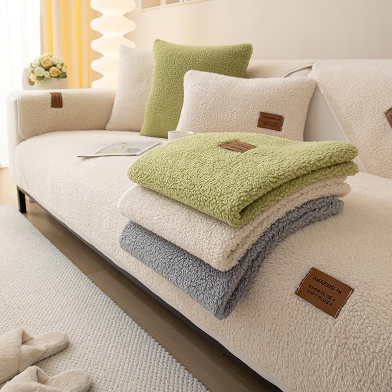 Wool Sofa Cover Winter Warm Living Room Sofa Cushion Plush Thickened Non-Slip Towel Comfortable Breathable Backrest Armrest
