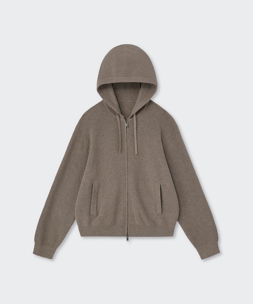 MUSINSA STANDARD Washable Supima Cotton Knit Hooded Zip-Up [Heather Beige]