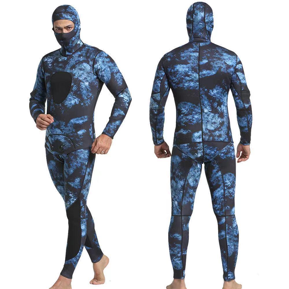 1.5/3MM Hooded Camouflage Diving Suit for Cold Protection, Warmth, and Snorkeling.