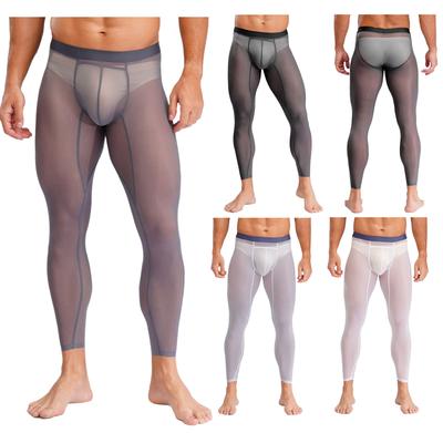 Mens Mesh Leggings See Through Stretchy Pants Elastic Waistband Lightweight Athletic Running Gym Tights