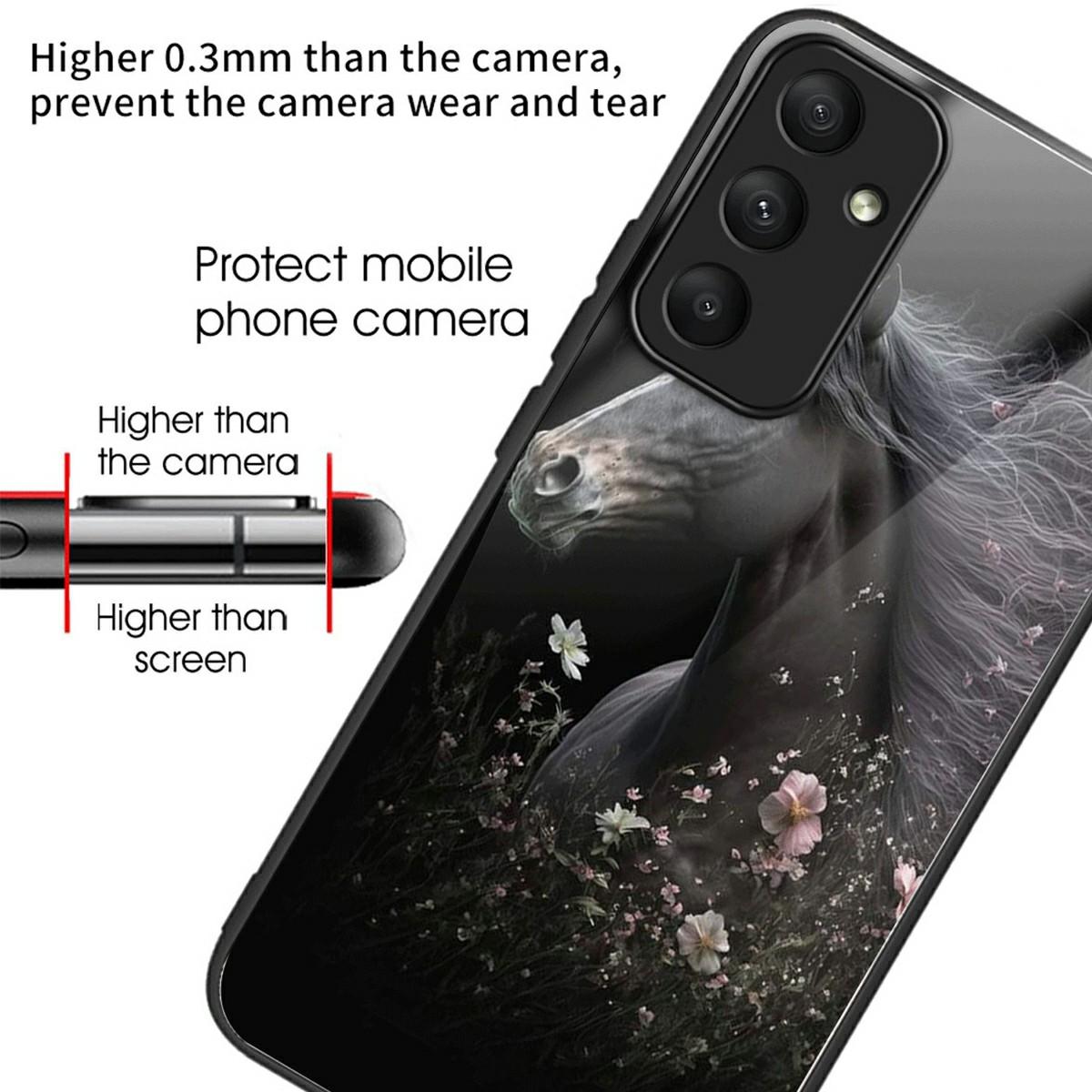 

For Samsung Galaxy S24 FE Case Tempered Glass TPU Drop-Proof Phone Cover Pattern Printing Flower and Butterfly