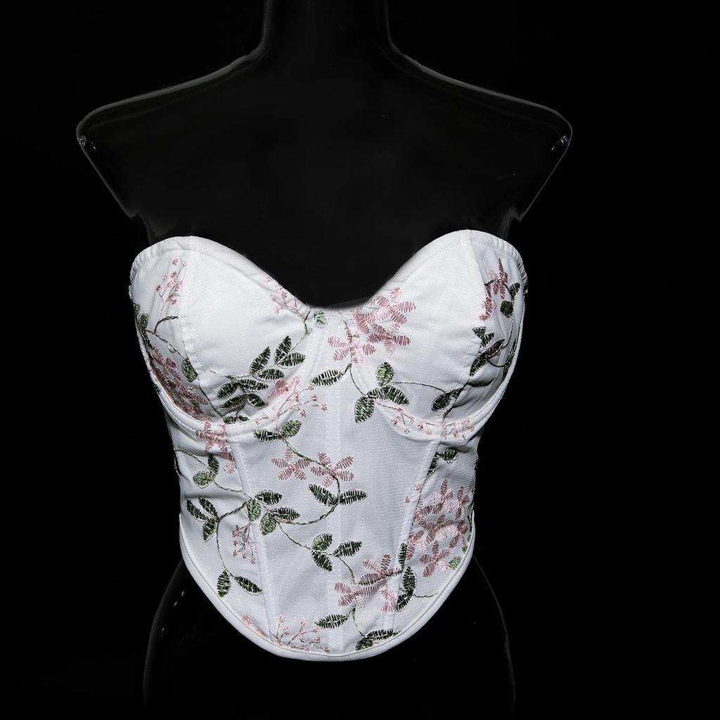 Embroidered Fishbone Steel Ring Backless Strap Top - Sexy, High-End Design
