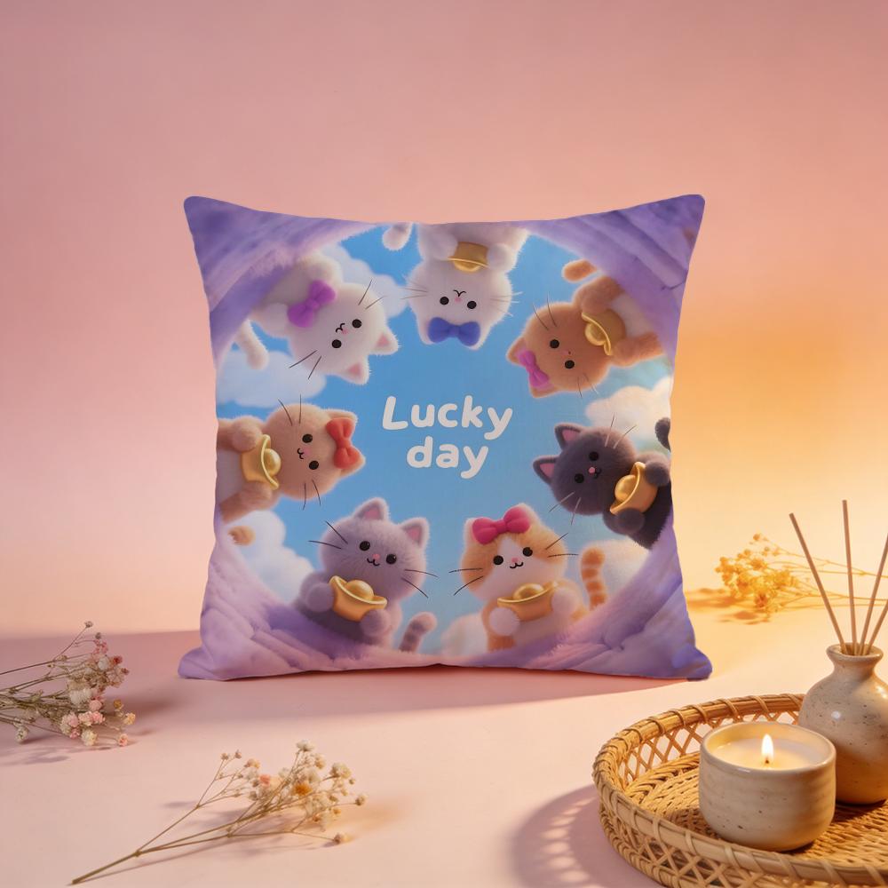 Lucky Cute Cat Group Cushion Cover Comfortable Durable Pillow Cover MultiScene for Home Office Car Sofa
