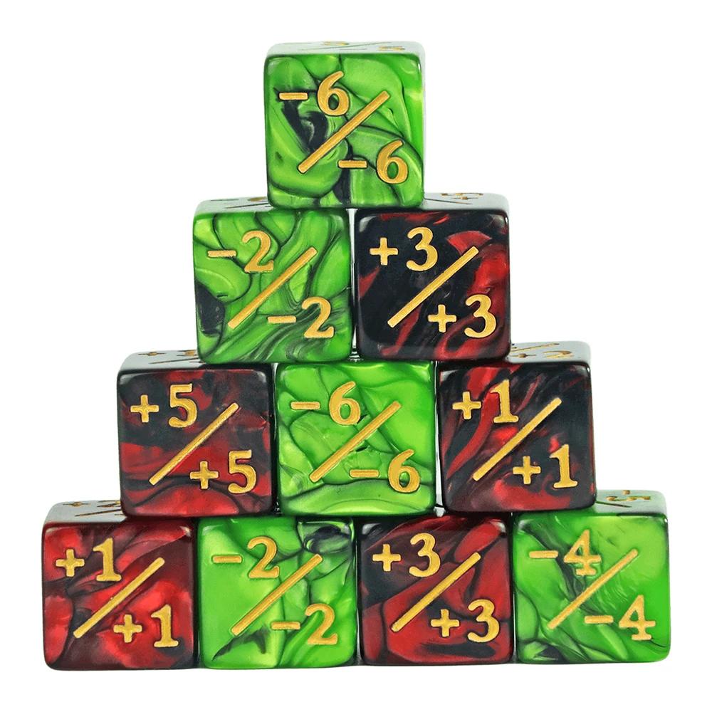 New Six Sided Dice Set D6 Counters  1/ 1 and -1/-1 Set of 10 Dice for Math Teaching ,Kid Arithmetic Toys, Card Game Accessories