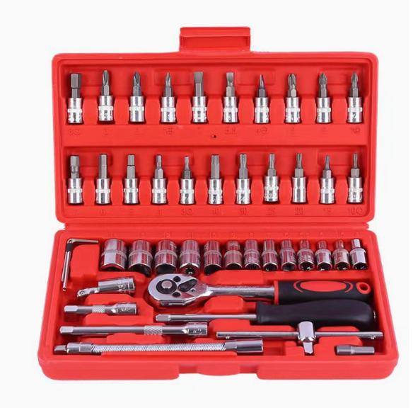 Socket Wrench Set, Automobile Motorcycle Repair Tool Box Kit Small Socket Set with Box for Automotive Repair 46pcs