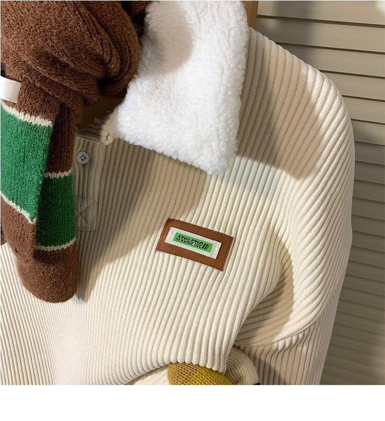 Herren Kordel Cord Fleece gefütterte Reversjacke, Herbst/Winter, Hong Kong Stil, Trendiger Lockerer Schnitt, Ohne Kapuze