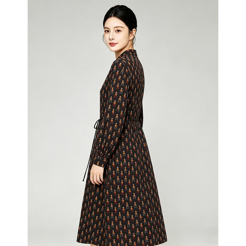 Long waist cinching floral dress