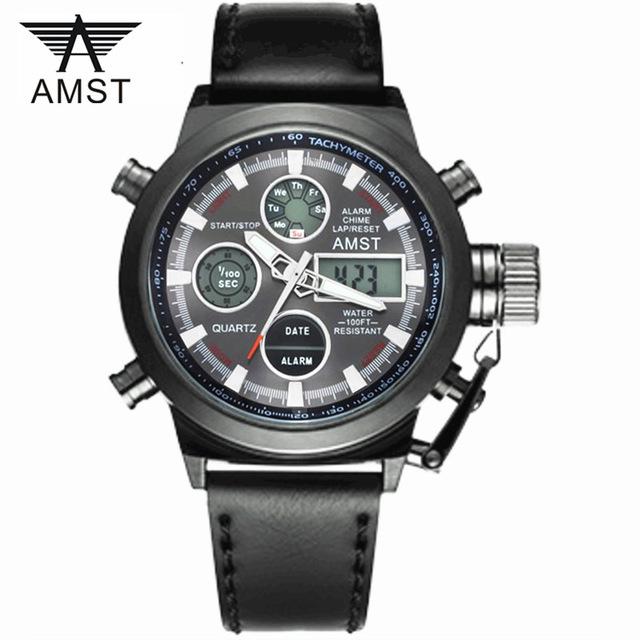 AMST Men Watch Top Luxury Brand Red Big Dial Sport Watches Mens Chronograph Quartz Wristwatch Date Male Clock Relogio Masculino