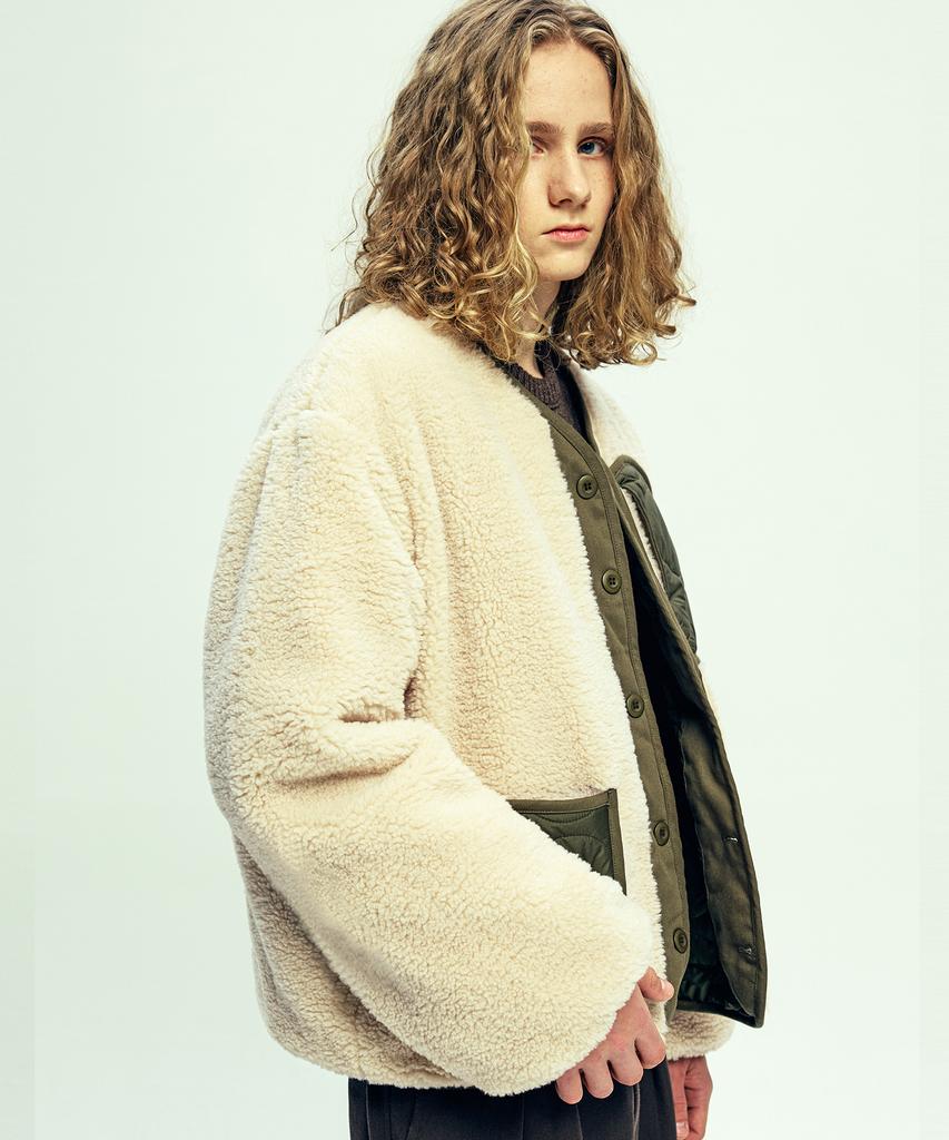 Knd Reversible Quilted & Fleece Liner Jacket Olive Khaki