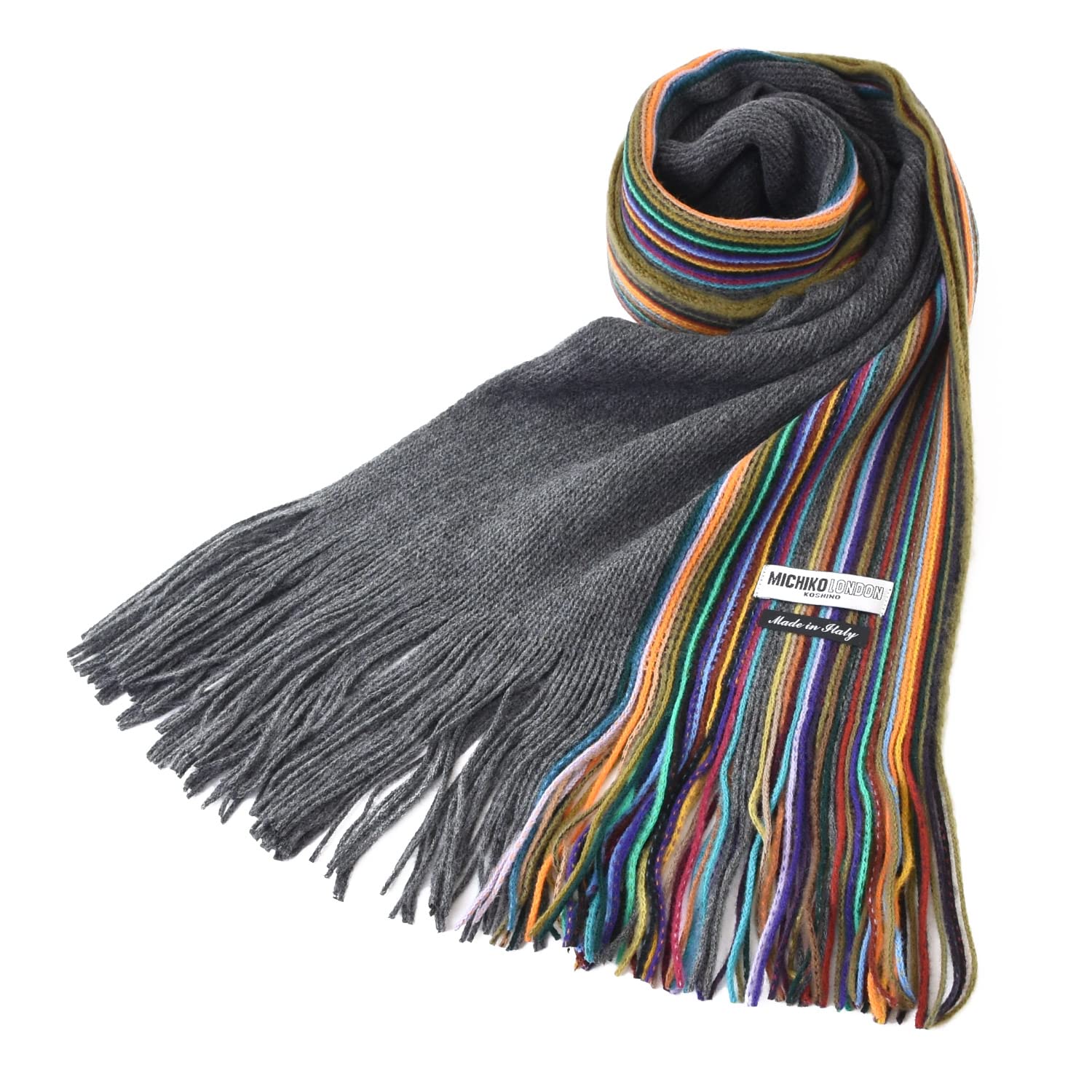 

MICHIKO LONDON Michiko London Brand Made in Russell Winter Gift Scarf, Italy, Men s, Unisex, Knit, Multi-Stripe, Warmth, (B Gray)