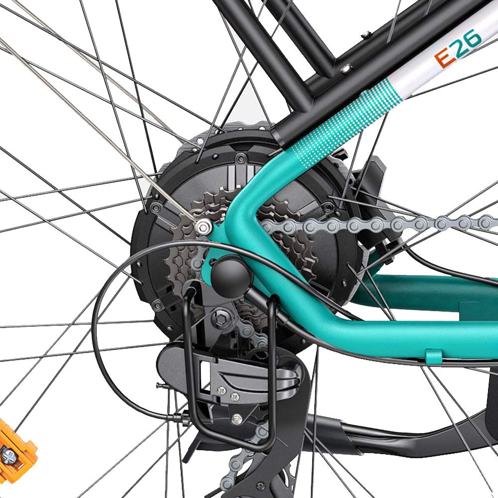 Engwe E26 250W Urban Commuter E-Bike 48V 16Ah, 26"×4.0" Reifen, Hydraulische Scheibenbremse, Vollfederung, LCD-Display, Shimano 7-Gang City Pedelec