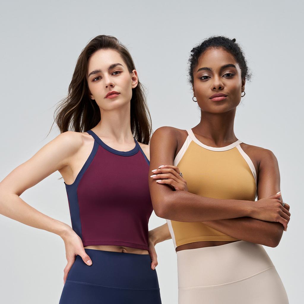 Women's Longline Two Tone Shockproof Sports Tank Top Bra Sleeveless Push Up Yoga Vest
