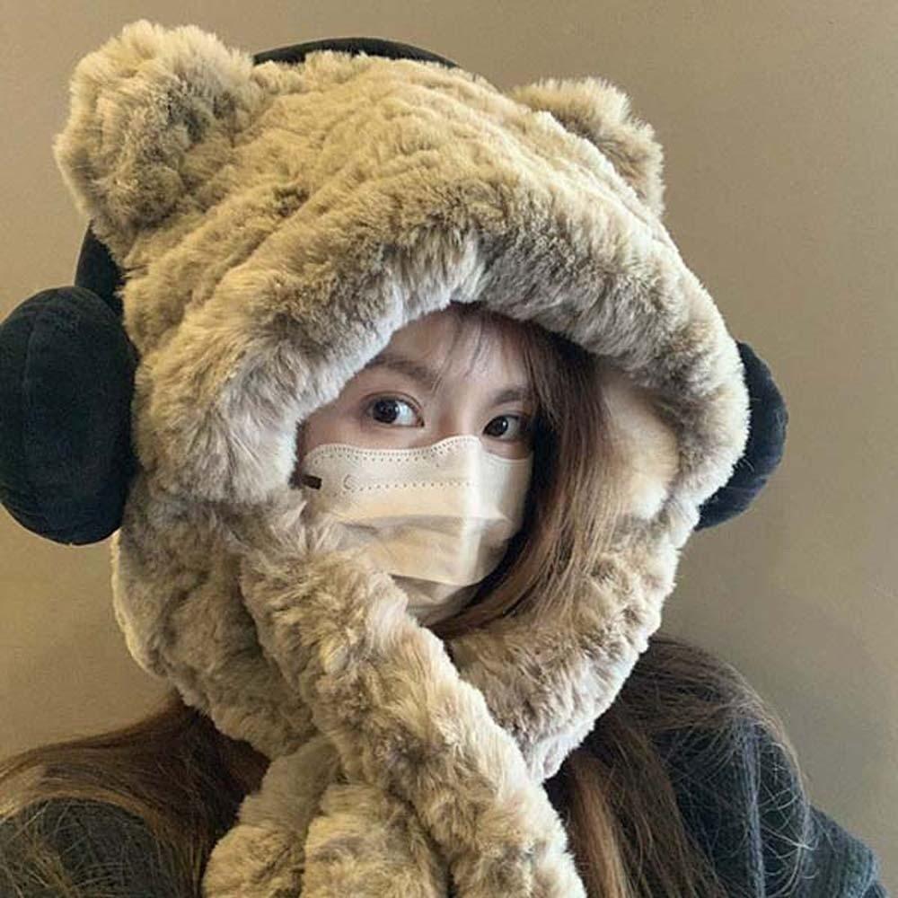 Anti-cold Bear Lei Feng Hat Windproof Ear Protection Cap Skiing Winter Plush Hat  Women