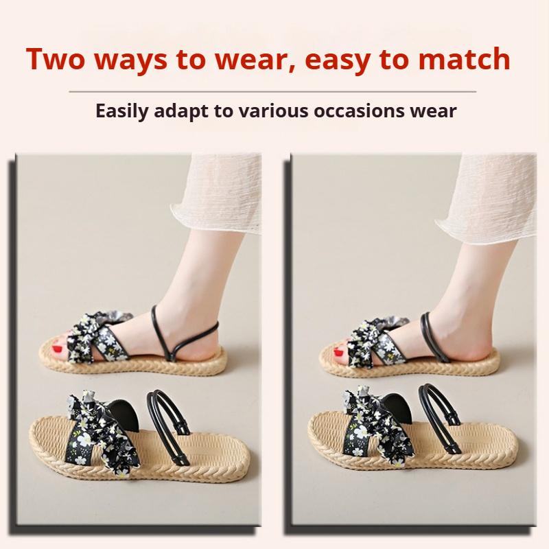 Blumige Hausschuhe für Damen Sommer Outdoor-Bekleidung Alleskombinierbare Damen Flats Rutschfest Studentin Mode Sandalen Strandschuhe