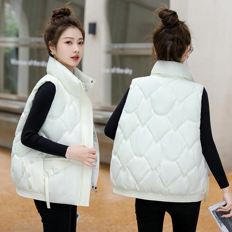 

Женская осенне-зимняя однотонная парка с капюшоном без рукавов с ромбической решеткой, свободный теплый хлопковый жилет XXL бежевый