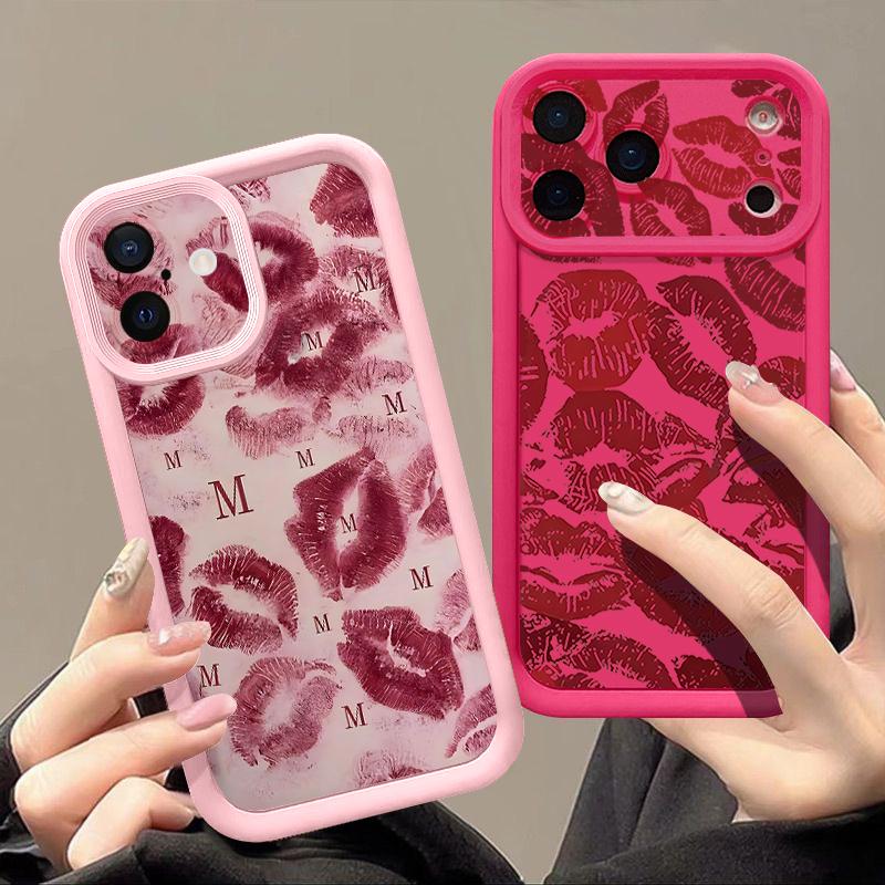 Red Lips Kiss Patterned Soft TPU Phone Case For iPhone 17 Pro Max 17e 16 15 14 13 Pro Max 16e 11 Shockproof Silicone Back Cover