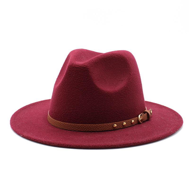 British jazz top hat autumn and winter new woolen hat for men and women simple felt big eaves hat trendy flat edge hat