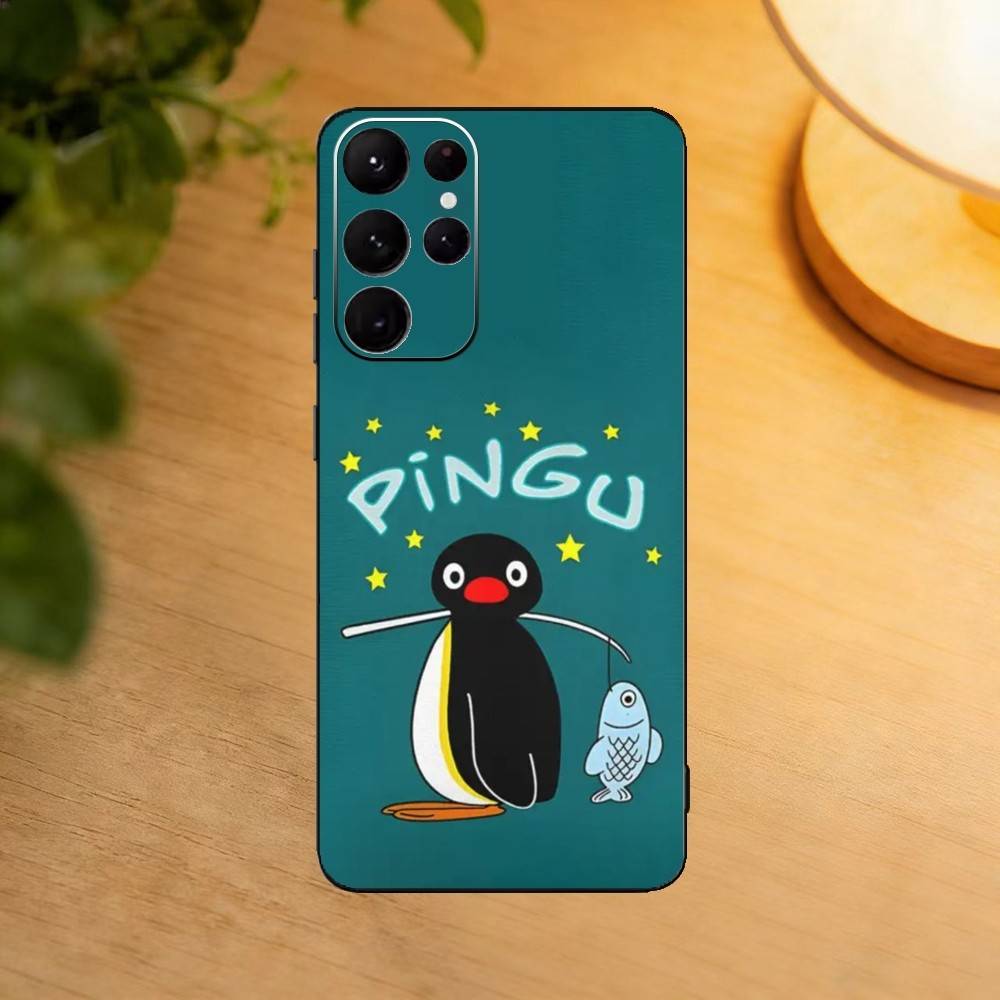 Cartoon Kaiserpinguin Pingu Handyhülle für Samsung S25,24,21,22,23,30,Ultra,20,Plus,Fe,Lite,Note Weiche Schwarze Hülle