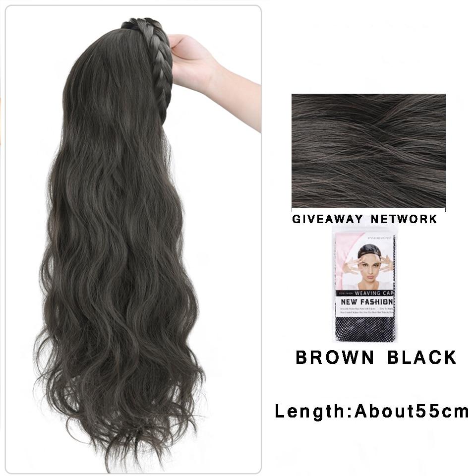 Synthetic Long Wavy Headband Wig Black Brown Women's With Twist Braid Hairband Accessories Natural Half Wig