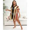 Plus Size Women's Color Contrast Patchwork Woven Hollow Beach Bikini Smock Dress Lace Up