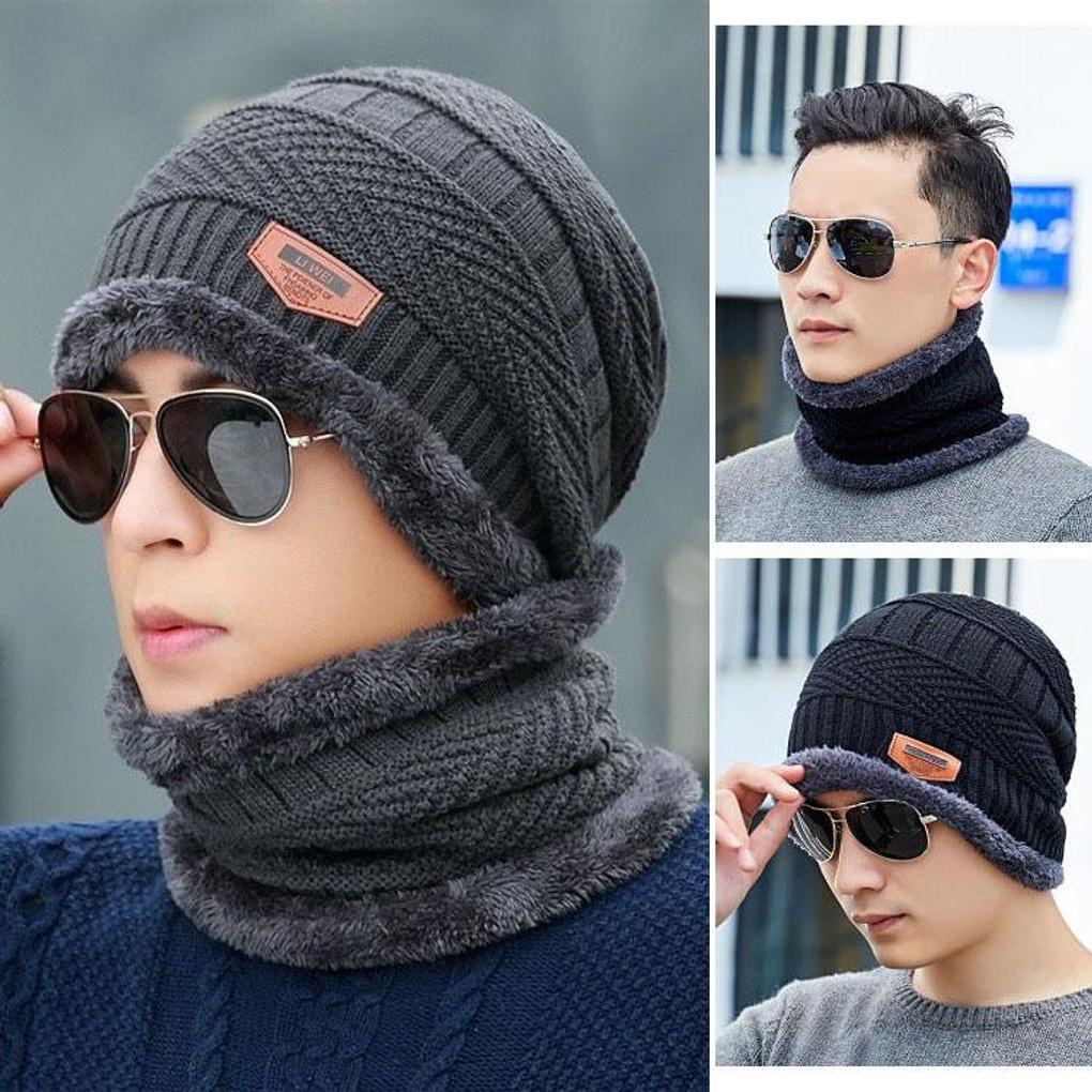 Winter Warm Fleece Beanie Neck Warmer Set Hat