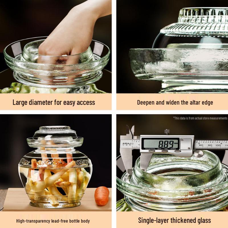 Sichuan Style Thick Glass Pickle Jar for Sauerkraut and Vegetables - Large Mouth, Sealed Container for Home Pickling