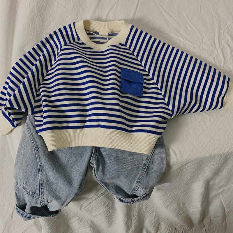 Spring Autumn Stripe Long Sleeves Sweatshirt Kids Boys Loose Bat Sleeves Girls' Baby Boy Clothes