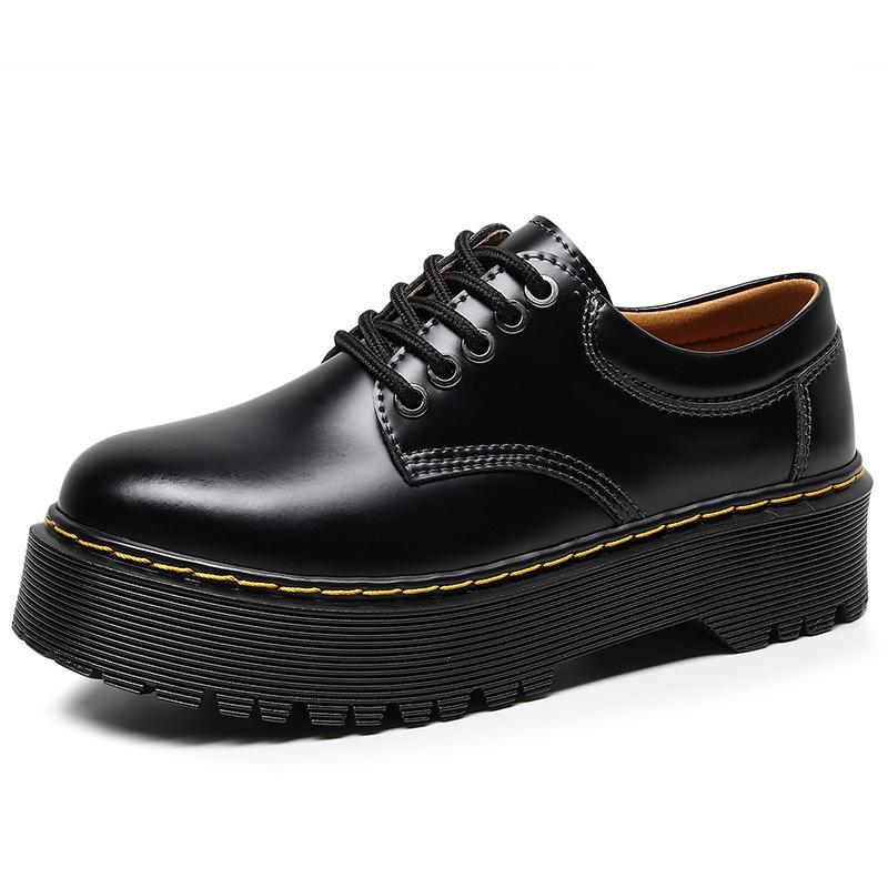 

Thicksoled hole punk Martin shoes women s lowtop, leather British round head casual student muffin bottom short boots women 35 чёрный