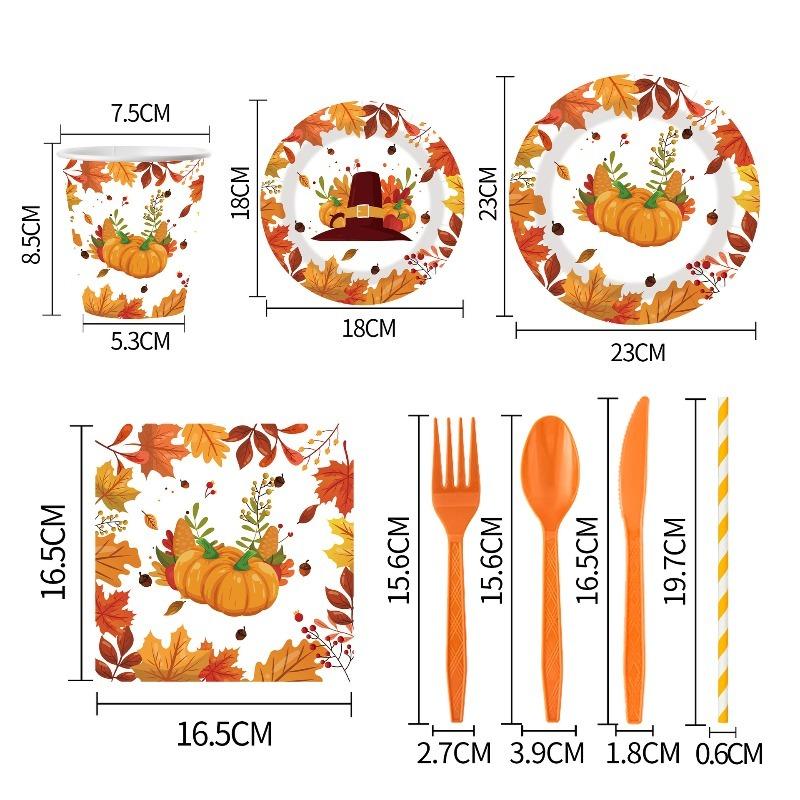10-20Pcs Thanksgiving Paper Plates Napkins Cups Straw Turkey Pumpkin Fall Harvest Party Decorating Supplies Disposable Tableware