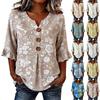 Women V Neck Floral Print Button Front Loose Fit Blouse Ruffle Sleeve Casual Top for Everyday Wear