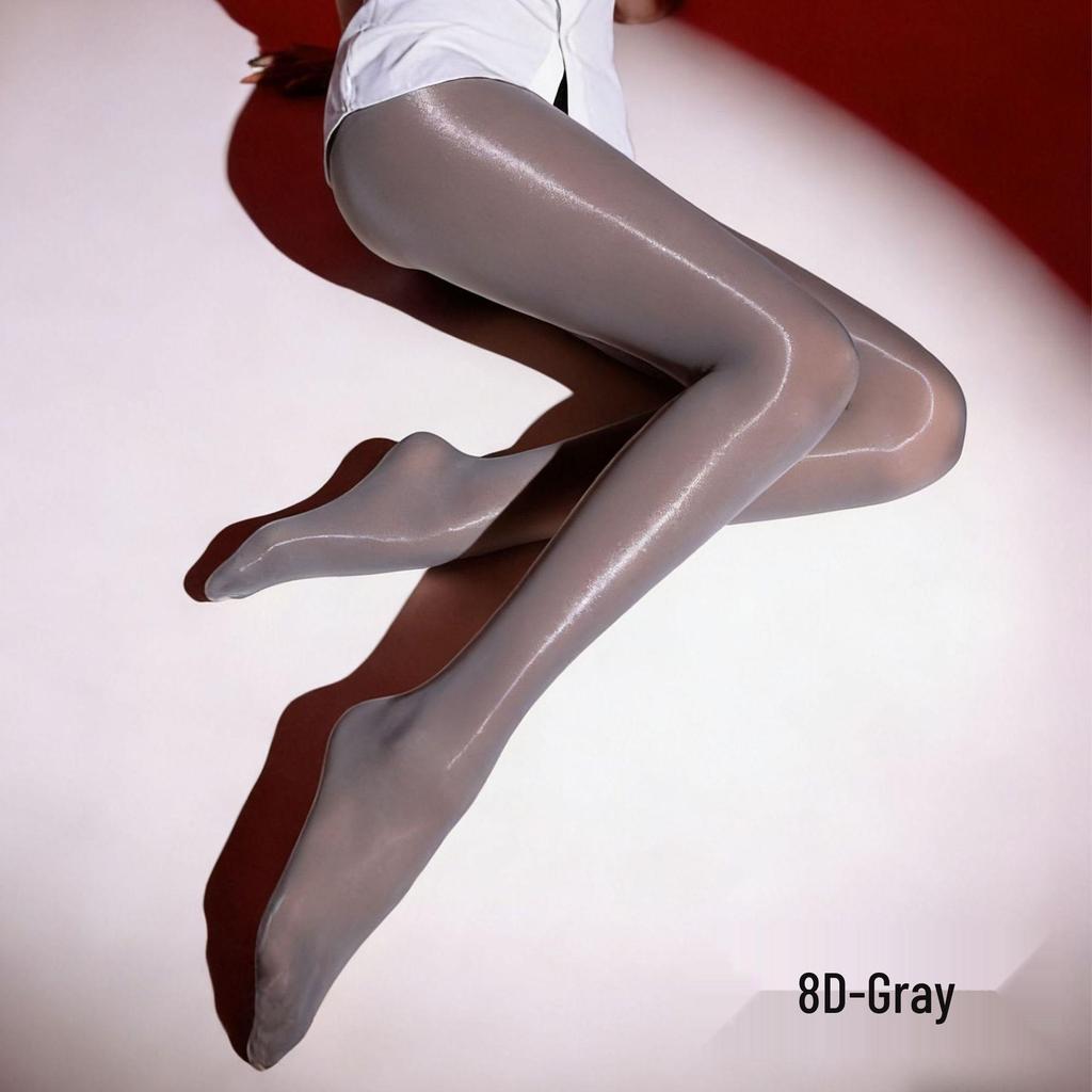 8D Black Silk Horse Oil Gloss Pantyhose, Silky Smooth High Crotch, Plus Size, Super Thin, Anti-Snag Moisturizing Stockings.
