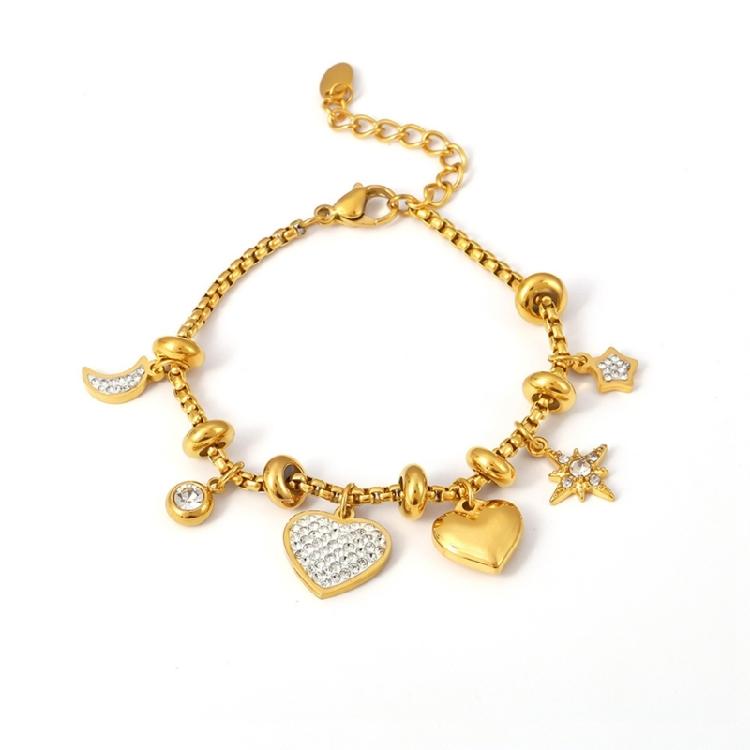 Women's Heart Charm Bracelet In 18k Gold Plated Sturdy Stainless Steel Adorned with Stylish Zircon Materials Use