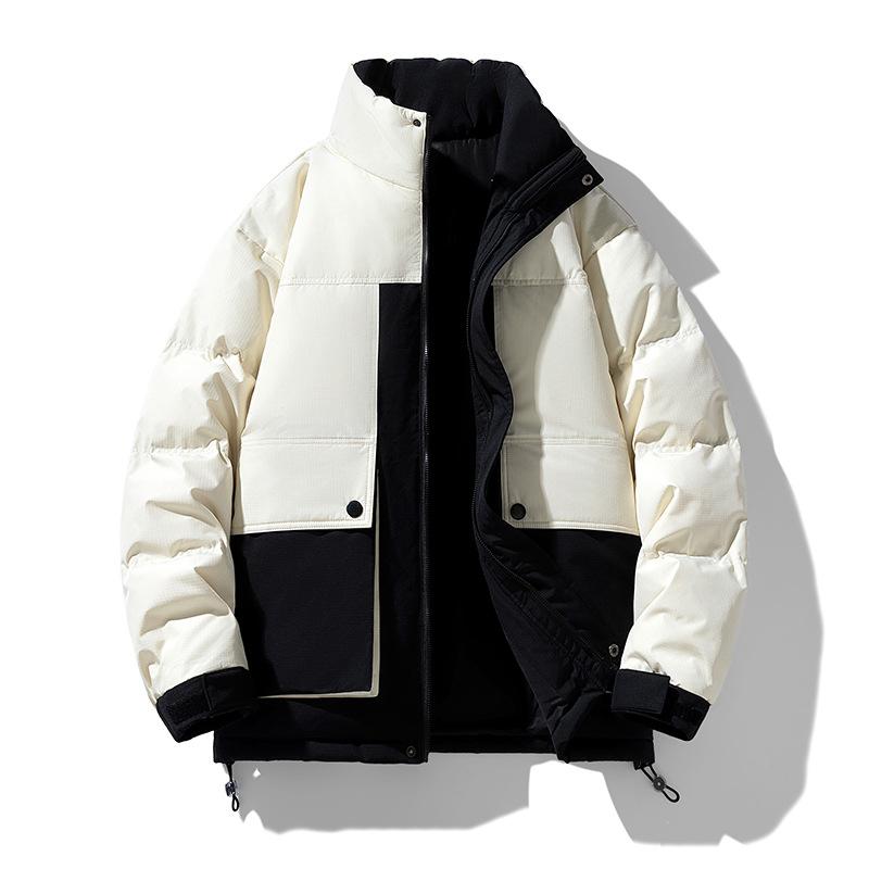 Stand up collar down jacket 2025 winter new thickened warm and cold-resistant contrast splicing work jacket warm trend cotton jacket