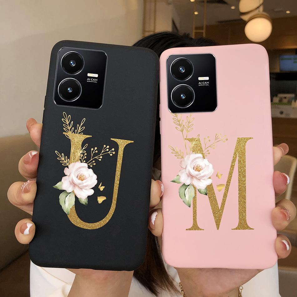 Flower Letters Case For Vivo Y22 2022 Y22S Matte Silicon Soft TPU Back Phone Cover For VivoY22 Y 22 22S Case Funda Bumper Shell