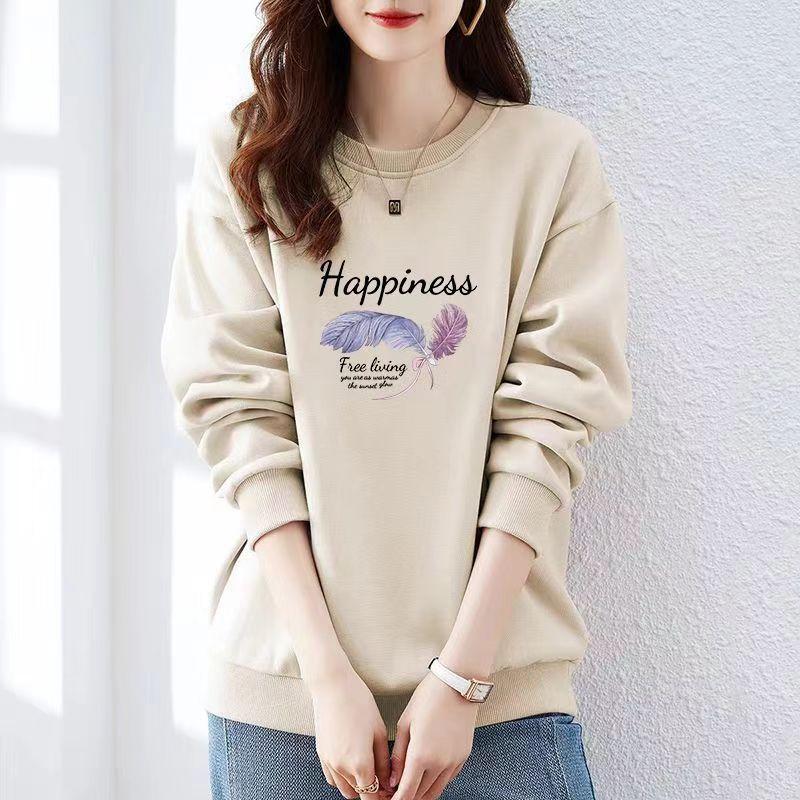 

Fashion Vintage Loose Hoodie Women Long Sleeve Thick Fleece Drop Shoulder Print Pullover Winter Casual Sweatshirt M