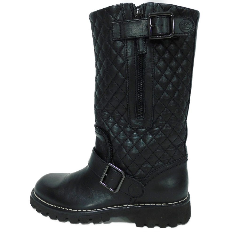 Used Matelasse COCO Mark Engineer G28566 7900 34" Quilted Side Zip Engineer Belt, Size 8.3" (10097) CC Mark Black