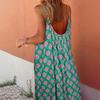 Backless Swing Summer Beach Dress Women Boho Maxi Spaghetti Strap Flowy Sleeveless Sundress Long