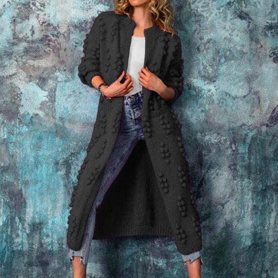 Knitted Coat Jacquard Decor Coldproof Skin-Touch Solid Color Long Sweater Knit Overcoat Female Knitwear Daily Wear