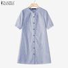 ZANZEA Women Round Neck Short Sleeve Striped Casual Shirts Dress