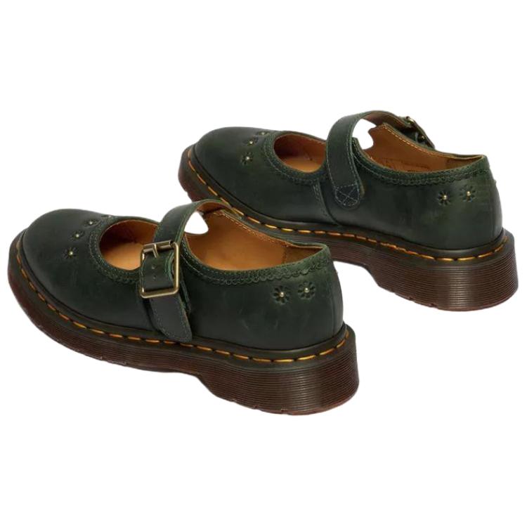 Dr. Martens Flower Mary Jane Leather Comfortable Thick Sole Women shoes Green 42391300