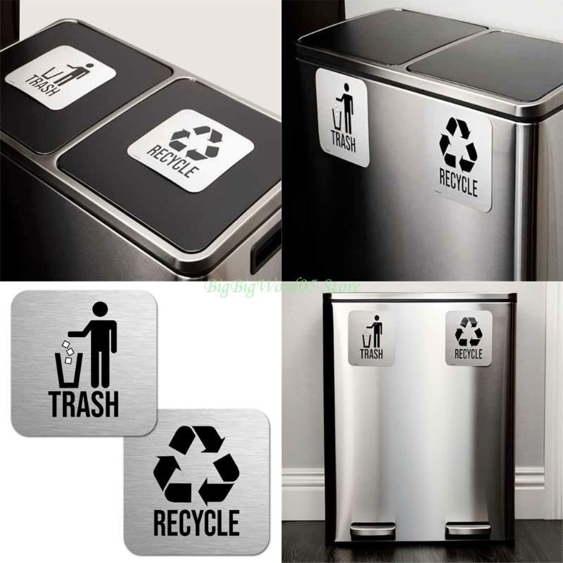 24TE Recycling & Trash Bin Stickers Easy to Apply Outdoor Indoor Waste Management