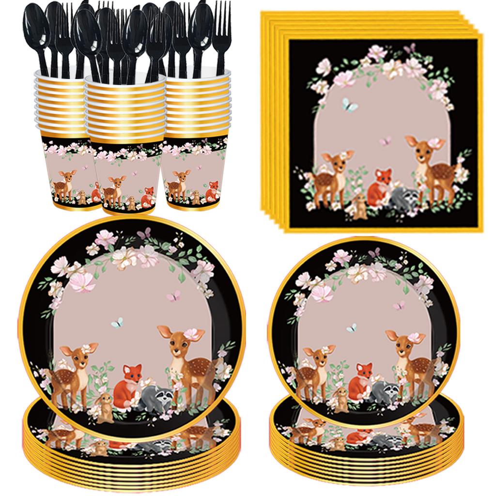 Dark Pink Bronzing Animal Theme Disposable Party Tableware Party Arrangement Birthday Set Supplies