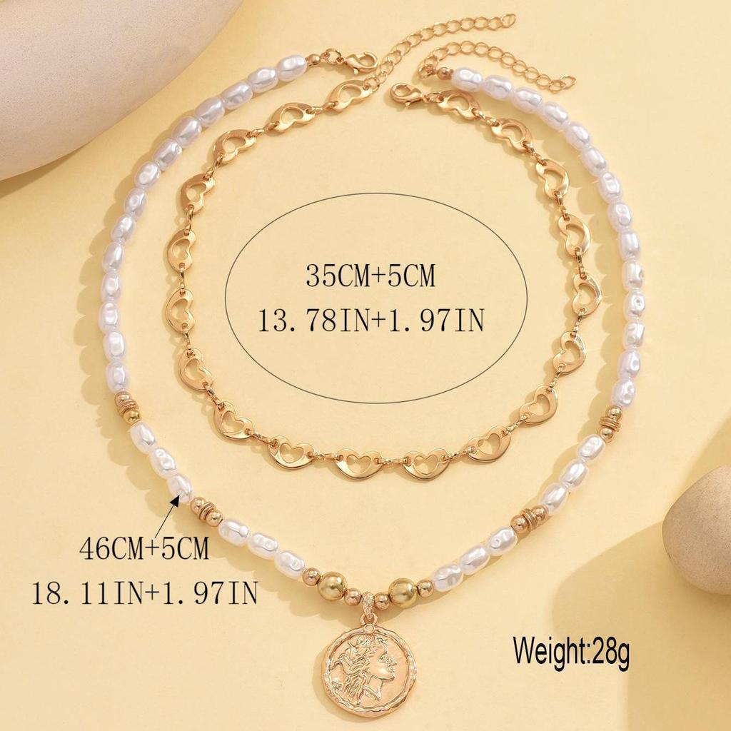 Luxury Multi-layer Faux Pearl Beaded Necklace with Human Head Pendant
