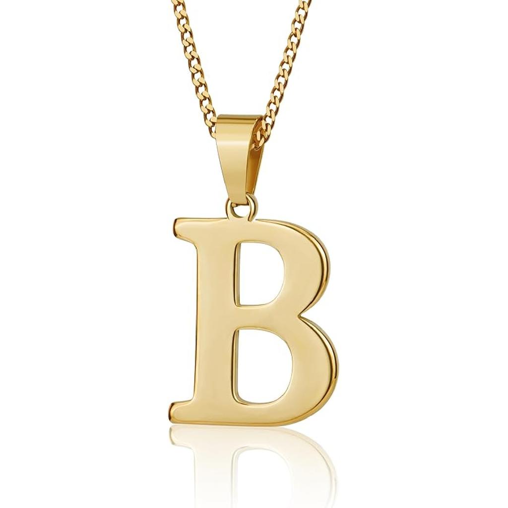 Suweibuke Initial Necklace for Men Women Boys Girls, 18K Gold Plated 26 Letters Pendant Necklace, Personalized Jewelry Gifts