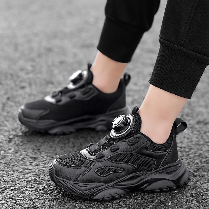 Children's shoes, boys' shoes, new spring/autumn styles, breathable mesh athletic shoes, campus-style black casual running shoes