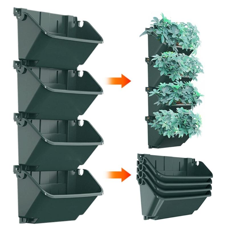 Pack Of 4 Wall Mounted Outdoor Vertical Planter Space Saving Design For Small Gardens And Patios