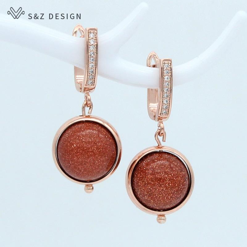 Trendy Rose Gold Color Imitation Turquoises Beads Drop Earrings For Women Wedding Fashion Party Gift