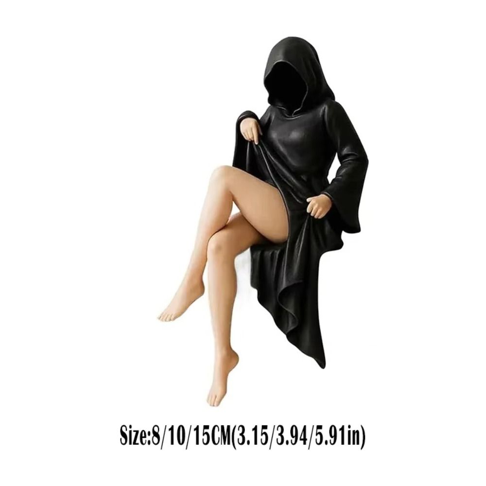 Black Robe Gothic Black Robe Queen Figure PLA Sitting Pose 3D Mysterious Statue Gothic Style Handmade Bookshelf Sculpture
